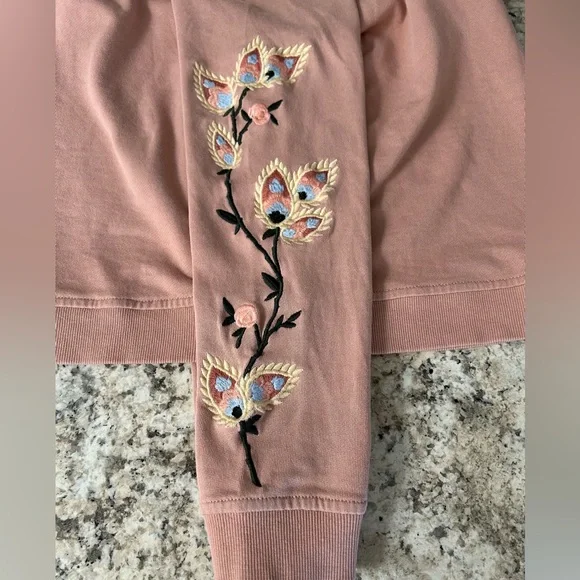 Rebecca Minkoff Off Shoulder Embroidered Sweatshirt Pink Boho Size S - Picture 7 of 12